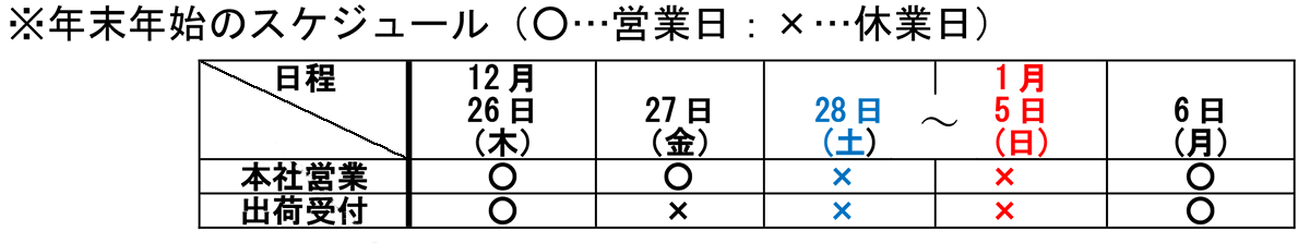 年末年始のスケジュール